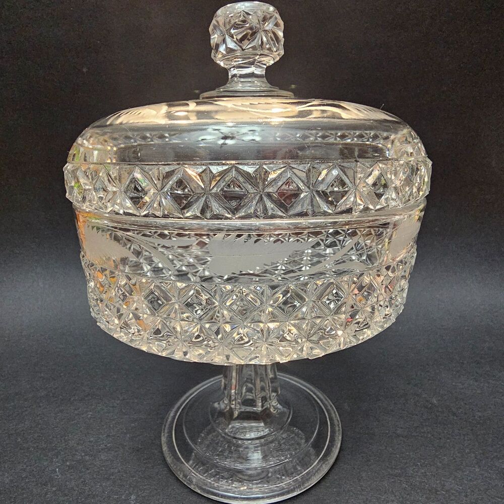 Mascotte Clear (Cut) by Ripley Glass Covered Compote Candy Dish EAPG Vtg 6"